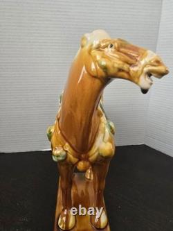 Vintage Tang Dynasty War Horse Figurine Glazed Ceramic China Statue