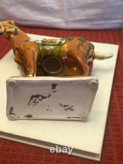 Vintage Tang Dynasty War Horse Figurine Glazed Ceramic China Statue