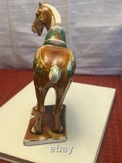 Vintage Tang Dynasty War Horse Figurine Glazed Ceramic China Statue