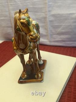 Vintage Tang Dynasty War Horse Figurine Glazed Ceramic China Statue