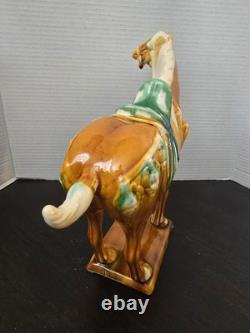 Vintage Tang Dynasty War Horse Figurine Glazed Ceramic China Statue