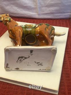 Vintage Tang Dynasty War Horse Figurine Glazed Ceramic China Statue