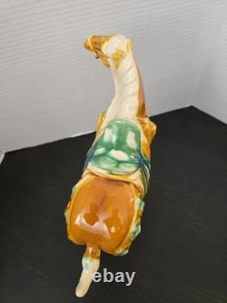 Vintage Tang Dynasty War Horse Figurine Glazed Ceramic China Statue