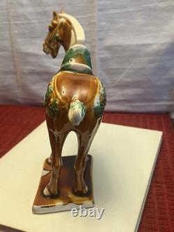 Vintage Tang Dynasty War Horse Figurine Glazed Ceramic China Statue