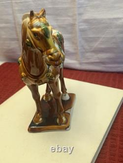 Vintage Tang Dynasty War Horse Figurine Glazed Ceramic China Statue