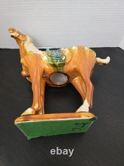 Vintage Tang Dynasty War Horse Figurine Glazed Ceramic China Statue