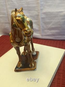 Vintage Tang Dynasty War Horse Figurine Glazed Ceramic China Statue