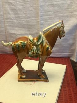 Vintage Tang Dynasty War Horse Figurine Glazed Ceramic China Statue