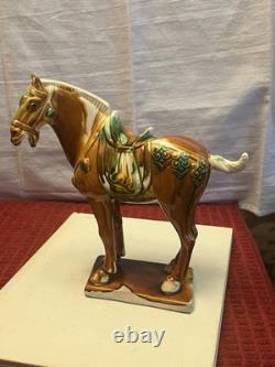 Vintage Tang Dynasty War Horse Figurine Glazed Ceramic China Statue