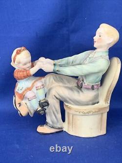 Vintage UNIQUE Shafford Figurine Daddy & Daughter Make Shift HORSE RIDE? Sj14m2