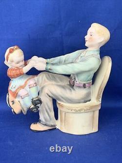 Vintage UNIQUE Shafford Figurine Daddy & Daughter Make Shift HORSE RIDE? Sj14m2