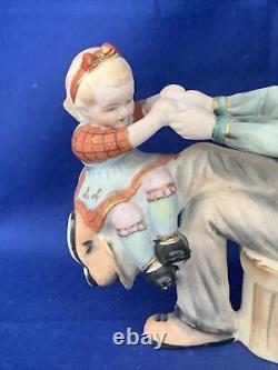 Vintage UNIQUE Shafford Figurine Daddy & Daughter Make Shift HORSE RIDE? Sj14m2