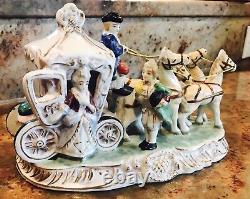 Vintage Victorian horse carriage porcelain figurine Japan 1970's hand painted