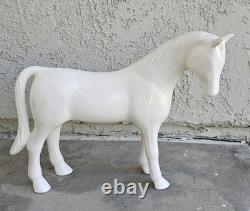 Vintage White Glazed Ceramic Stallion Horse Statue Figurine 17 Home Decor READ