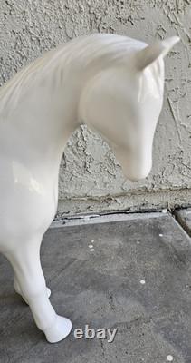 Vintage White Glazed Ceramic Stallion Horse Statue Figurine 17 Home Decor READ