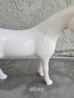 Vintage White Glazed Ceramic Stallion Horse Statue Figurine 17 Home Decor READ