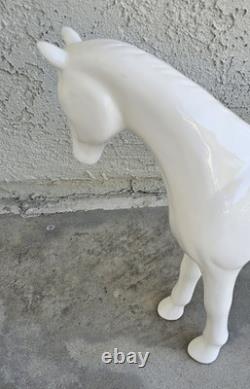 Vintage White Glazed Ceramic Stallion Horse Statue Figurine 17 Home Decor READ