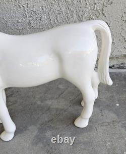 Vintage White Glazed Ceramic Stallion Horse Statue Figurine 17 Home Decor READ