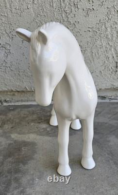 Vintage White Glazed Ceramic Stallion Horse Statue Figurine 17 Home Decor READ