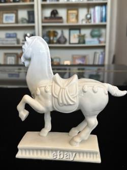 Vintage White Porcelain Tang Horse Figurines Matched Pair, MCM Hollywood Regency