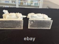 Vintage White Porcelain Tang Horse Figurines Matched Pair, MCM Hollywood Regency