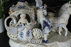 Vintage french porcelain bisque Coach princess statue figurine horses