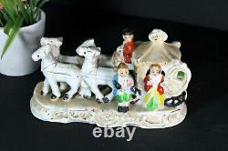 Vintage french porcelain coach carriage horses statue