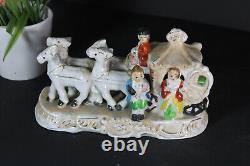 Vintage french porcelain coach carriage horses statue