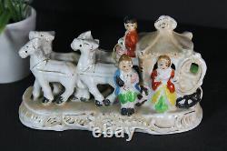 Vintage french porcelain coach carriage horses statue