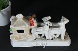 Vintage french porcelain coach carriage horses statue