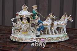 Vintage german porcelain coach princess horses statue figurine