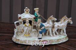 Vintage german porcelain coach princess horses statue figurine