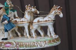 Vintage german porcelain coach princess horses statue figurine