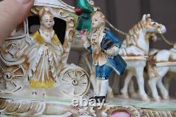 Vintage german porcelain coach princess horses statue figurine