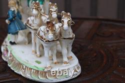 Vintage german porcelain coach princess horses statue figurine