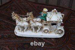 Vintage german porcelain coach princess horses statue figurine