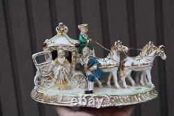 Vintage german porcelain coach princess horses statue figurine