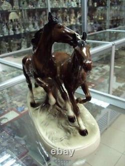 Vintage horse Figurine statue Germany Original horses faience porcelain