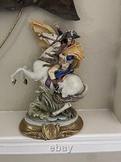 Vintage italian capodimonte signed MERLI porcelain bisque napoleon horse statue