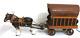 Vintage Porcelain Clydesdale Horse In Harness & Large Wooden Gypsy Wagon