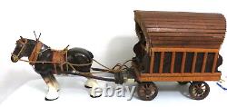 Vintage porcelain Clydesdale Horse in Harness & large wooden Gypsy Wagon