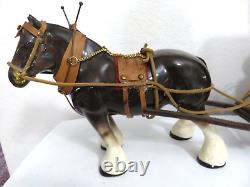 Vintage porcelain Clydesdale Horse in Harness & large wooden Gypsy Wagon