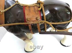 Vintage porcelain Clydesdale Horse in Harness & large wooden Gypsy Wagon