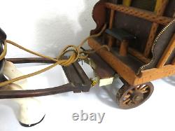 Vintage porcelain Clydesdale Horse in Harness & large wooden Gypsy Wagon