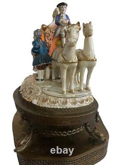 Vintage porcelain Victorian horse carriage lamp man woman figurine Romantic Koi