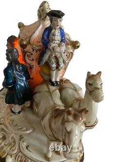 Vintage porcelain Victorian horse carriage lamp man woman figurine Romantic Koi