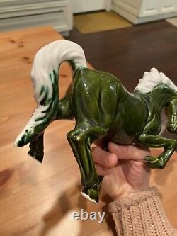 Vintage porcelain horse figurine made in Japan Dark Green Color 8 Tall