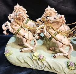 Vntg Capodimonte Style Porcelain Horse Drawn Carriage Figurine Japan N Mark