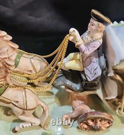 Vntg Capodimonte Style Porcelain Horse Drawn Carriage Figurine Japan N Mark