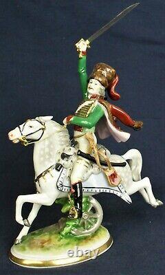 Volkstedt figure of a military Hussar on charging horse vintage